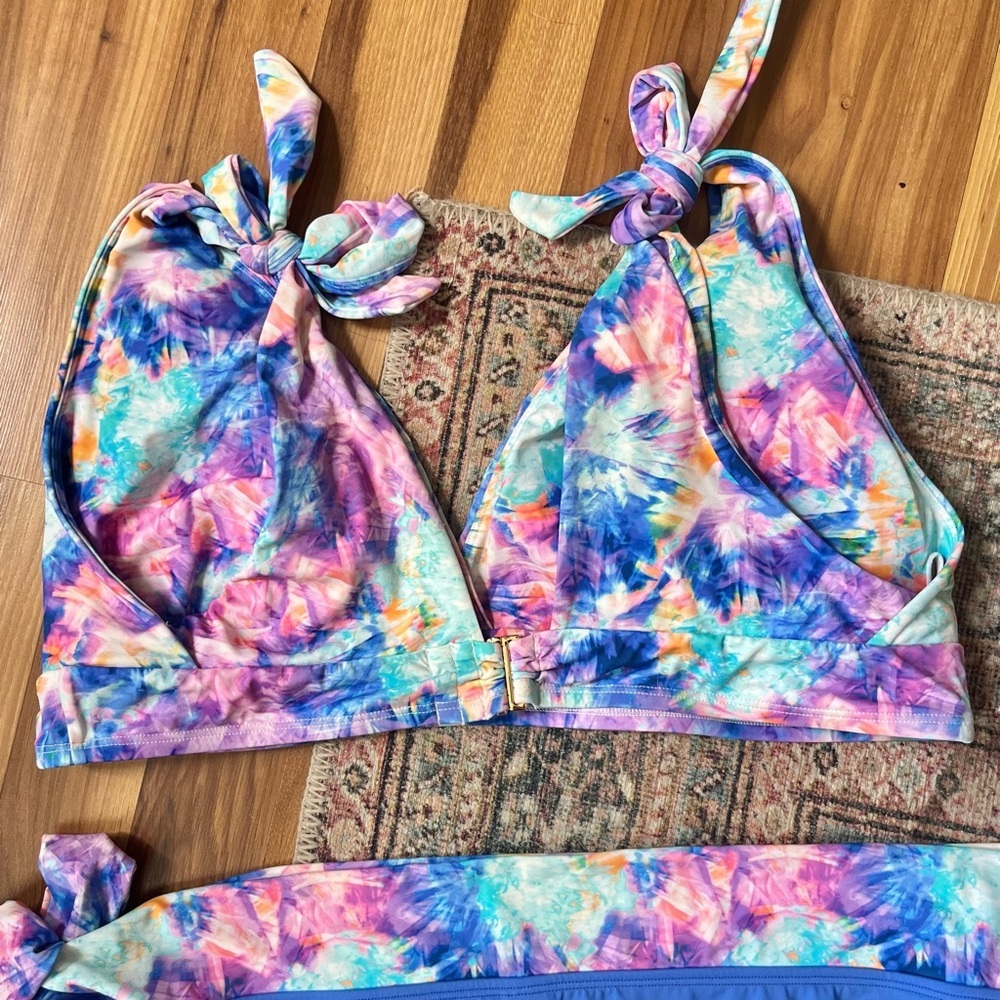 Swimsuits For All Tie Dye Shoulder Bikini Set Shirred High Waist Brief 22 / 24 - Picture 8 of 12
